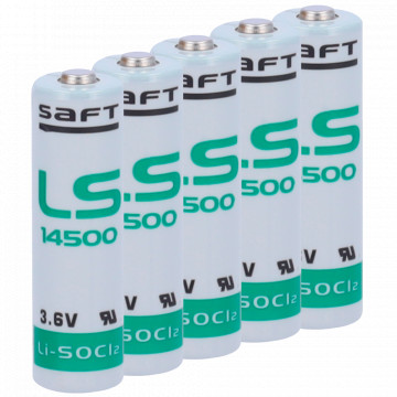 Pacote de 10x pilhas LS14500 - Saft - Lítio Li-SOCl2 não recarregável - Tensão 3.6V - Capacidade nominal 2600mAh - Compatível com RSI Videofied