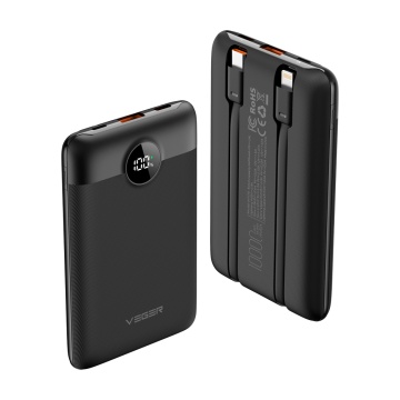 Power Bank Veger with LCD screen - 10000MAH Capacity - Lightning Inputs, USB -C, USB -C - USB -A, USB -C and Integrated Cables - Integrated Cables: USB -C and Lightning - Fast Device Charging at the same time