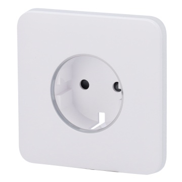 Proteção frontal para ficha inteligente tipo F - Compatível com AJ-OUTLETCORE-SMART - Indicador LED do estado da tomada e do consumo de energia - Botão tátil para controlo manual - Feedback LED - Cor branco
