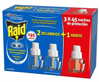 RN-3444 - RECARGA LIQUIDA RAID PARA APARELHO ELÉCTRICO COM 3 RECARGAS DE 45 NOITES