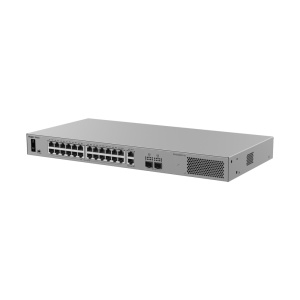 Ruijie Reyee Cloud Managed L2 Switch - 26 portas Gigabit RJ45 e 2 ranhuras SFP - 24 portas PoE/PoE+ com orçamento de potência de 370 W - Suporte ao protocolo de anel ERPS - PoE Watchdog e alimentação ininterrupta - Instalação em rack com proteção de 6 kV