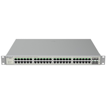 Ruijie Reyee Cloud Managed L3 Switch Ultra PoE - 52 Portas totais (48 PoE / 4 Uplinks 10G SFP+) - Ligações de fibra de 10 Gbps de velocidade ultra-rápida - Alimentação Ultra PoE (90W) nas primeiras 8 portas - Orçamento para PoE em grande escala de 740W de