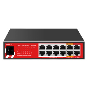 Safire Switch Hi-PoE - 10 portas PoE + 2 Uplink RJ45 - 8x10/100Mbps + 4x10/100/1000Mbps - 8 Portas PoE+ 30W + 2 Portas Hi-PoE 60W - PoE Watchdog - Até 120W Potência PoE total