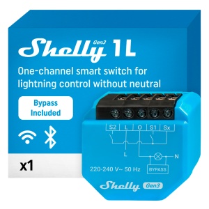 Shelly 1L Gen3 - WiFi 2.4 GHz IEEE802.11 b/g/n / Bluetooth - Interruptor inteligente / Sem neutro - Suporta 220-240 V~50Hz - Bypass 1L/2L - Compatível com Alexa e Google