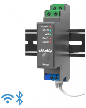 Shellypro2 - Mód Din rail w/2 relays wifi/bt/lan 110/240vac 2x1