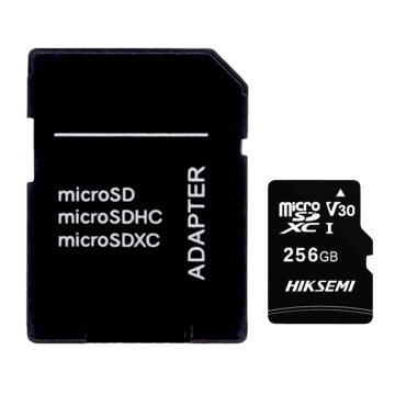 Speicherkarte mit Hikvision-Adapter – Kapazität 256 GB – Klasse 10 | Schreibgeschwindigkeit 20 MB/s – Bis zu 300 Schreibzyklen – FAT32-Format – Ideal für Handys, Tablets usw.