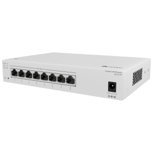 Switch gerenciável L2 - 8 portas Gigabit Ethernet de alta velocidade - Capacidade de comutação de 16 Gbps e 12 Mpps - Design silencioso sem ventoinhas (fanless) - Alimentação através de um adaptador de corrente externo - Gestão na nuvem através da aplicaç