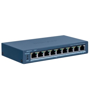 Switch PoE gestionable Hikvision - 8 puertos PoE 802.3af/at + 1 enlace ascendente RJ45 - 8 RJ45 10/100 Mbps + 1 RJ45 10/100/1000 Mbps - 30 W por puerto 802.3af/at / Máximo 60 W - VLAN/Aislamiento de puerto/Detección de bucles/LLDP - Agregación de enlaces/Control PoE/SNMP