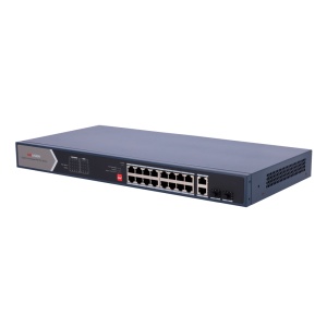 Switch PoE Hikvision - 18 portas RJ45 Gigabit + 2 portas Gigabit SFP - 12 Portas PoE+ 802.3af/at + 4 Portas Hi-PoE - Até 225w Potência PoE total - PoE Extended / PoE Watchdog / Isolamento de portas - Pode ser montado em rack