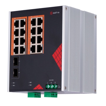 Switch Safe Industrial Food AC et DC - 16 portes Gigabit + 2 SFPS Gigabit - 12 POE + 30W PORTS + 4 HI -POE 60W PORTS - POE Watchdog - jusqu'à 260W Poe total - Din Chill Installation