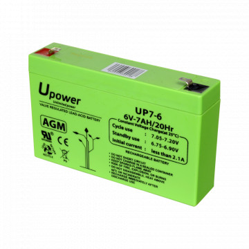 Upower - Batterie rechargeable - Technologie acide acide - Tension 6 V - Capacité 7,0 Ah - 100 x 151 x 34/1150 g - Pour une sauvegarde ou une utilisation directe