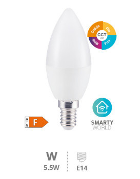 200651004 - 8433373058644Lâmpada vela LED inteligente via wifi e bluetooth 5,5W E14 RGB + CTT regulável