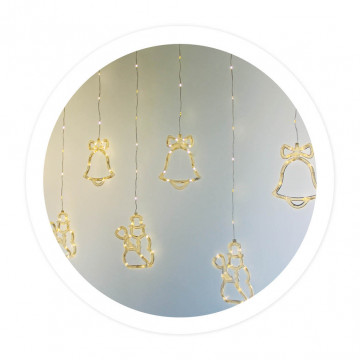 204605026 - 8433373072923Cortina LED con campana e muñecas de nieve 1,4Mx2 altura 8 deberes Luz cálido
