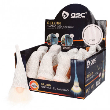 204690105 - 8433373074637Gnomo de Navidad LED suspendido Gelbín 26cm 2xLR44 Blanco - caja 12u Expectación
