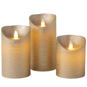 204800008 - Pack 3 velas decorativas LED de cera 100 - 120 -150mm Dourado