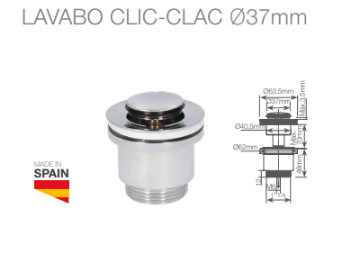404035019 - 8433373058118Válvula de drenaje de hundir enchufar click-pilón Ø37mm Cromo