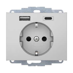 48047003 - K.1 / K.5 - Schuko avec USB A + C, Alum Lac Hager Ean: 4011334528357