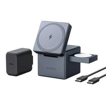 Anker - Carregador sem fios 3 em 1 - Tecnologia Magsafe - Carregamento rápido para iPhone, AirPods e Apple Watch - Aceita o modo retrato ou paisagem - Carregar dispositivos 3 de cada vez