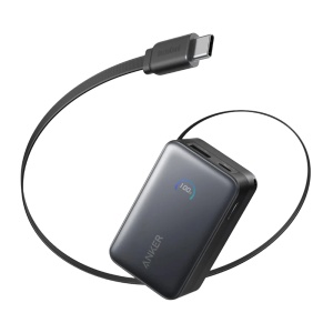 Anker Power Bank Mini - Capacidade 10000mAh - Entrada 1x USB-C e cabo incluído - Saídas 1x USB-C, 1x USB-A e cabo incluído - Carregamento rápido de dispositivos 3 ao mesmo tempo - Cabo incluído: USB-C retrátil