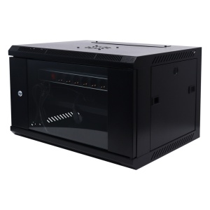 Armário rack Uniview - Capacidade de 6U para rack de 19" - Suporta montagem na parede ou no chão - Estrutura robusta com uma carga máxima de 60 kg - Kit completo: Ventoinha, prateleira e extensão elétrica - Necessita de montagem