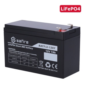 Bateria recarregável - Lítio LiFePO4 - Tensão 12V - Capacidade 7Ah - 3000 ciclos - 151 (largura) x 97 (Altura) x 65 (Fundo) mm / 0.8Kg