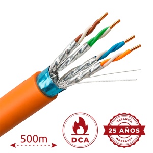 Cabo Uniview F/FTP da categoria 6A - Condutor OFC,100% cobre - Diâmetro 23 AWG-0,57mm - Certificado CPR Dca-s1,d2,a1 - Casaco exterior LSZH / Cor de laranja - Fornecido em carretéis de madeira de 500 metros