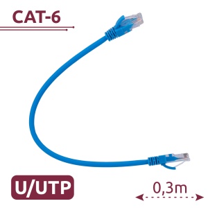 Cabo UTP - Ethernet - Conectores RJ45 - Categoria 6 - 0,3 m - Cor azul
