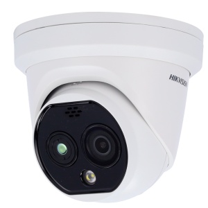 Cámara térmica IP dual Hikvision gama PRO - Sensor térmico VOx de 256x192 | Lente de 2,1 mm - Sensor óptico de 1/2,7” y 4 Mpx | Lente de 2,2 mm - Sensibilidad térmica ≤ 40 mK - Detección y alarma de incendios preventivos - Frecuencia de medición de tiempo -20~150 °C / ± 8 °C