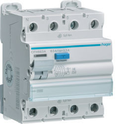 CFH663A - Inter. Diff. 3p+n 63a 300 mA Typ A HI 4m Hager EAN: 3250611621492
