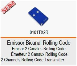 Commande Roger / Bicanal Emitte Rolling Code TX2R