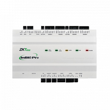 Controlador de acesso multi-identificação - Facial, impressão digital, cartão, QR dinâmico ou PIN - Comunicação TCP/IP - 4 leitores por Wiegand | 4 leitores por OSDP - Saída de relé para 2 portas - Software de controlo de acessos ZKBioCV