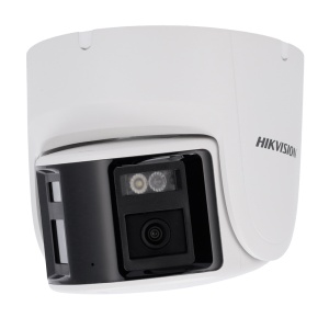 Hikvision - Cámara IP panorámica tipo torreta gama PRO - Resolución de 4 megapíxeles (3040x1368) - Lente de 2,8 mm | PoE | IR de 30 m | Micrófono y altavoz - AcuSense: Sirena y luz intermitente disuasoria - Detección de movimiento 2.0