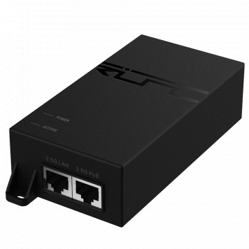 Injetor PoE Multi-Gigabit da Ruijie. - Compatibilidade com a tecnologia PoE passiva 56V. - Possui 2 portas RJ45 blindadas. - Fornecimento de potência elevada até 60 W. - Transferência de dados a alta velocidade 2.5G. - Alimentação por 4 pares para potênci