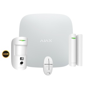 Kit de alarme profissional - Certificado Grau 2 - Comunicação Ethernet e dual SIM GPRS - Sem fios 868 MHz Jeweller e Wings - Ajax HUB 2, 1 PIRCAM HDR - 1 Contacto magnético e 1 controlo