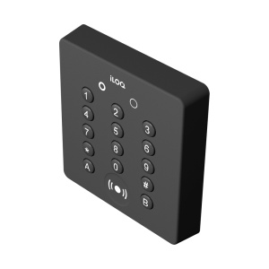 Leitor de acesso - Acesso por cartão MF, NFC e PIN - Indicador LED e acústico - RS485 - Compatível com os módulos de porta iLOQ - Apto para exterior IP54