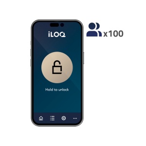 Licença APP controlo de acesso - 100 APPs | Pagamento anual - Abertura com NFC | iOS e Android - Compatível com a série S50 - Acumulável com ILOQ-LICENSE-S50-xAPP - Necessária licença base ILOQ-LICENSE-xDOOR