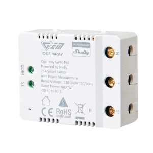 Ogemray Smart Relay 25A - WiFi 2.4 GHz / Bluetooth - Relé Inteligente - Medidor de consumo - 1 saída até 25A / 6000W - Compatível com Alexa e Google