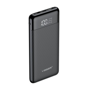 Power bank VEGER com ecrã LCD - Capacidade 10000mAh - Entradas USB-C, Micro USB - Saídas USB-C, USB-A - Carregar dispositivos 2 de cada vez - Cor preto