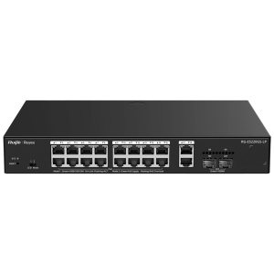 Ruijie Reyee Cloud Managed L2 Switch - 20 Portas totais (16 PoE+ / 2 Uplink / 2 SFP) - Ligações de fibra SFP para longas distâncias - Potência PoE+ estável de 30W / Total 130W - Sistema PoE Watchdog para reinicialização automática de câmaras - Gestão na n