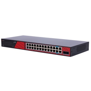 Safire Switch Hi-PoE - 24 portas + 2 SFP Uplink + 2 Uplink RJ45 - Velocidade da porta Gigabit 10/100/1000 Mbps - 22 Portas PoE+ 30W + 2 Portas Hi-PoE 60W - PoE Watchdog - Até 300W Potência PoE total
