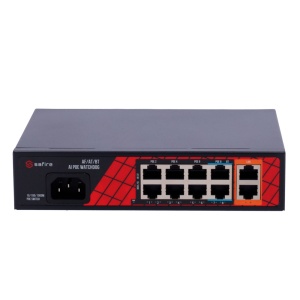 Safire Switch Hi -POE - 8 Ports Poe + 2 Uplink RJ45 - 8x10/100mbps + 2x10/100/1000mbps - 6 POE + 30W + 2 Hi -POE 60W ports - Poe Watchdog - Up to 120W POINT POWER POE