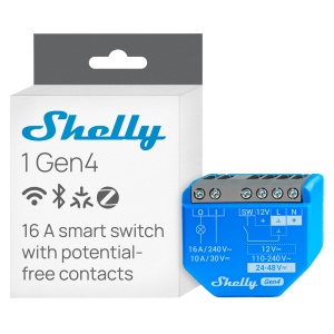 Shelly 1 Gen4 - Wi-Fi 2.4 GHz / Bluetooth / Zigbee - Interruptor inteligente - Suporta 110-240 V~24-48 V⎓12 V⎓ - Fornece contactos secos - Compatível com Alexa e Google
