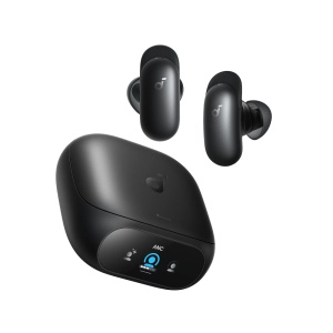 Soundcore Liberty 5 Pro Max Preto - Tradução em tempo real em 100 idiomas - Caixa AMOLED com AI Note-Taker - 8 microfones + 2 sensores de condução óssea - Bluetooth 6.1 com ligação a 3 dispositivos - Resistência à água e ao suor IP55