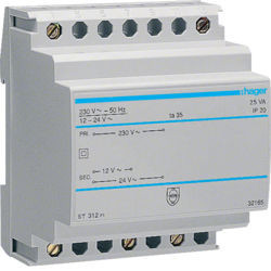 ST312 - Transfir. seguridad 230V/12-24V 25VA 4M HAGER Ean:3250615703125
