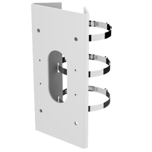 Suporte de poste Hikvision - Para câmaras dome motorizadas - Apto para uso no exterior - Aço inoxidável, resistente à corrosão - 250 mm (Al) x 127 mm (Lg) x 46 mm (Fd) - Passador de cabos