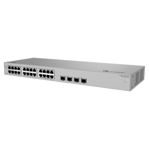 Switch gerenciável L3 - 24 portas Gigabit Ethernet de acesso RJ45 - 4 portas 10GE SFP+ - Empilhamento virtual inteligente com o iStack - Design 100% silencioso, sem ventoinha (fanless) - Gestão avançada através da Web, CLI, SNMP e Cloud.