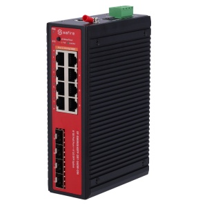 Switch L2+ gerenciável com 8x RJ45 e 4x SFP - 8 portas PoE Gigabit com suporte a IEEE 802.3bt - Saída dupla dedicada de alta potência de 90W - Arquitetura industrial sem ventoinha (Fanless) - Roteamento estático IPv4/IPv6 e gestão L2+ - Alimentação redund