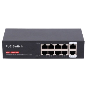 Switch PoE - 8 portas PoE + 2 Uplink RJ45 - Velocidade 10/100 Mbps + Uplink 1000Mbps - PoE IEEE 802.3 af/at - Até 100W no total para todas as portas