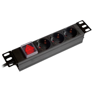 Tomada de alimentação - Concebido para racks padronizados de 10" - Formato em bastidor 1U - 3 saídas até 250VAC / 16 A máx. - Interruptor ligar/desligar - Botão de reiniciar para sobrecargas