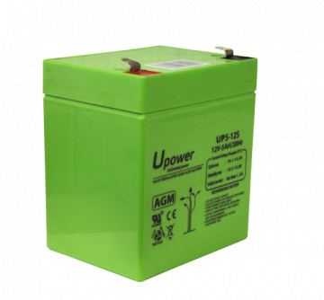 UPOWER - Rechargeable Battery - Acid Acid Technology AGM - Voltage 12 V - Capacity 5.0 AH - 107 x 90 x 70 mm / 1650 g - For backup or direct use